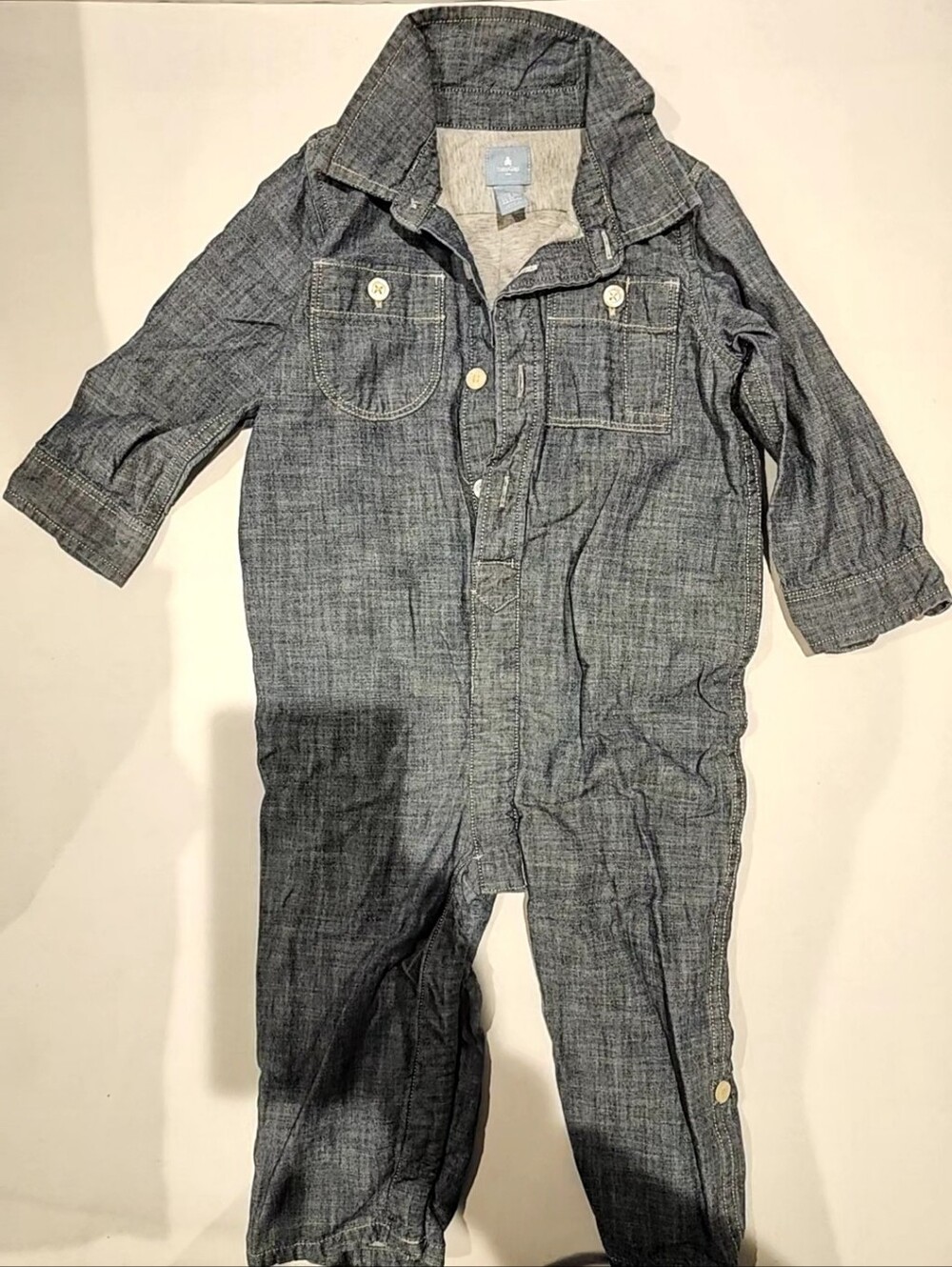 EUC | 18–24M | babyGap | Blue Chambray Lined One-Piece Coverall Romper